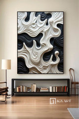 Black and White sculpture Wall art Black Wood carving wall art Black sculpture Textured Wall art Black Abstract Art