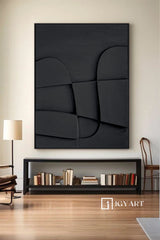 Wood carving wall art Black Sculptured art Painting Black Textured Wall art Black sculptured minimalist art Customized colors