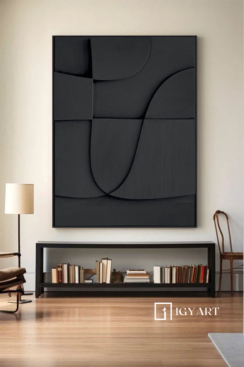 Black Textured Wall art Wood carving wall art Black Sculptured art Painting Black sculptured minimalist art Customized colors