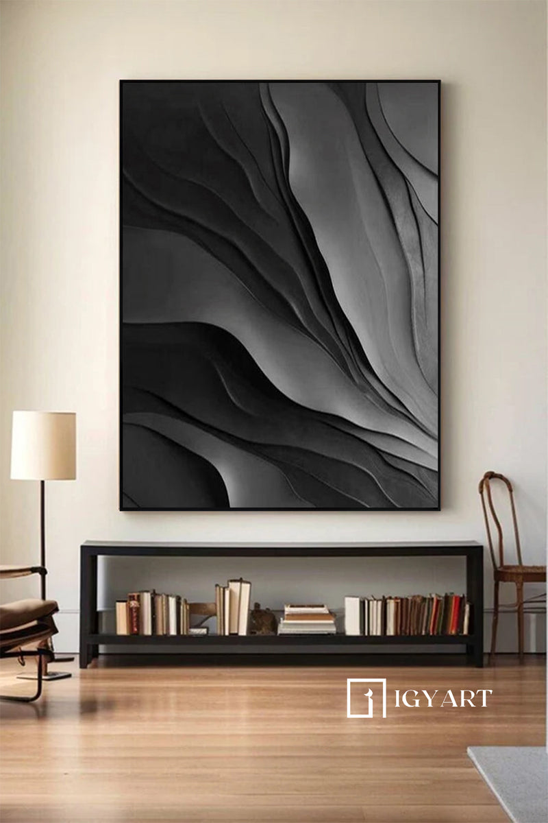 Black sculpture Wall art Black Wood carving wall art Black sculpture Textured Wall art Black Abstract Art