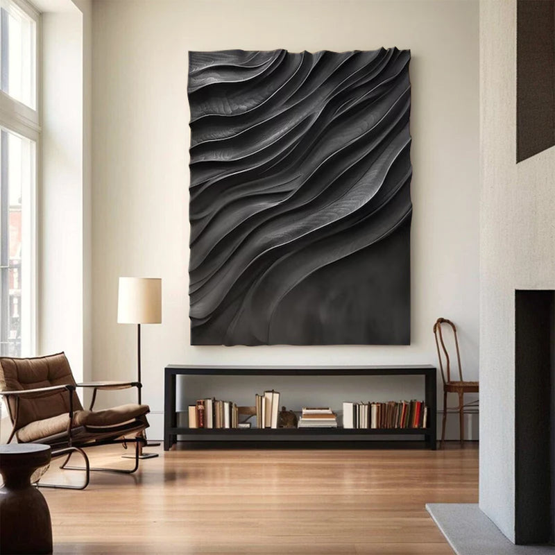Wood Wall decor Black sculpture Wall art Black Wood carving wall art