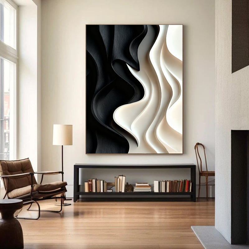 Black and White 3D Textured Wall art Black Sculptured art Painting