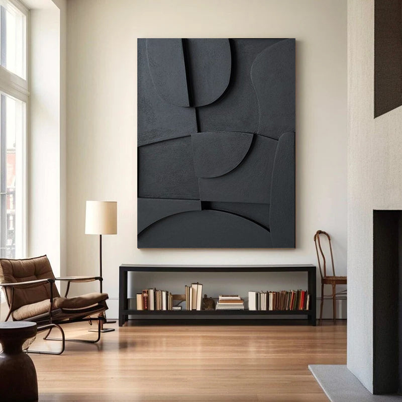 Black Sculptured art Painting Art sculpture Textured Wall Decor Abstract 3D Textured Wall Decor Customizable colors