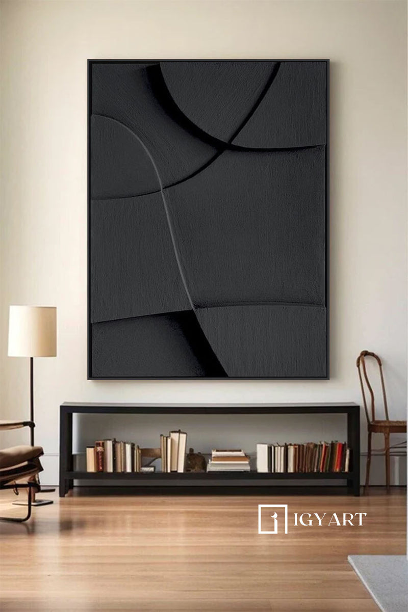 Black Sculptured art Painting Black Textured Wall art Wood carving wall art Black sculptured minimalist art Customizable colors