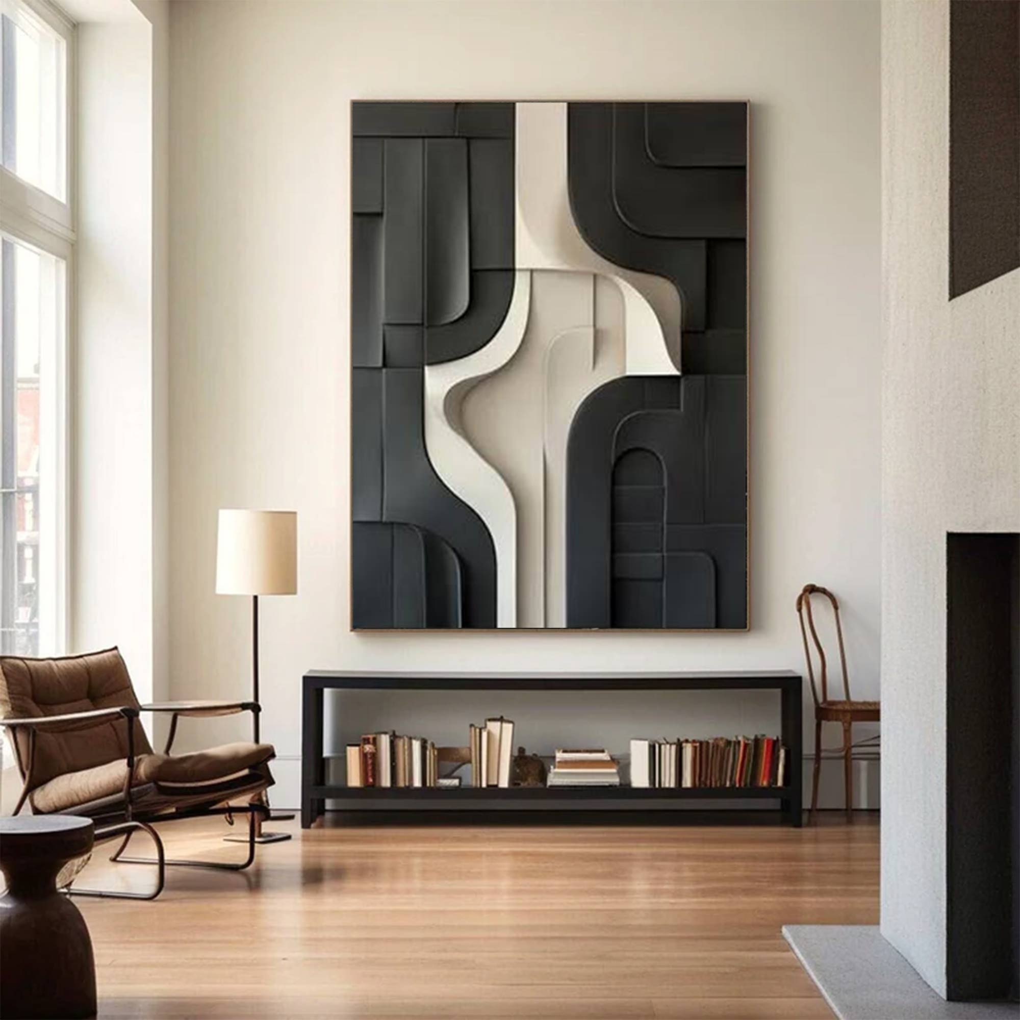 Wood Textured Wall Decor Black Sculptured Art Sculptured art Painting