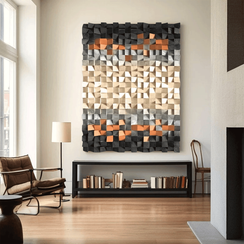 Geometric Wood Art Sculptured art Painting  sculpture Textured Wall Decor Wood Block Art Geometric Wood Wall Art