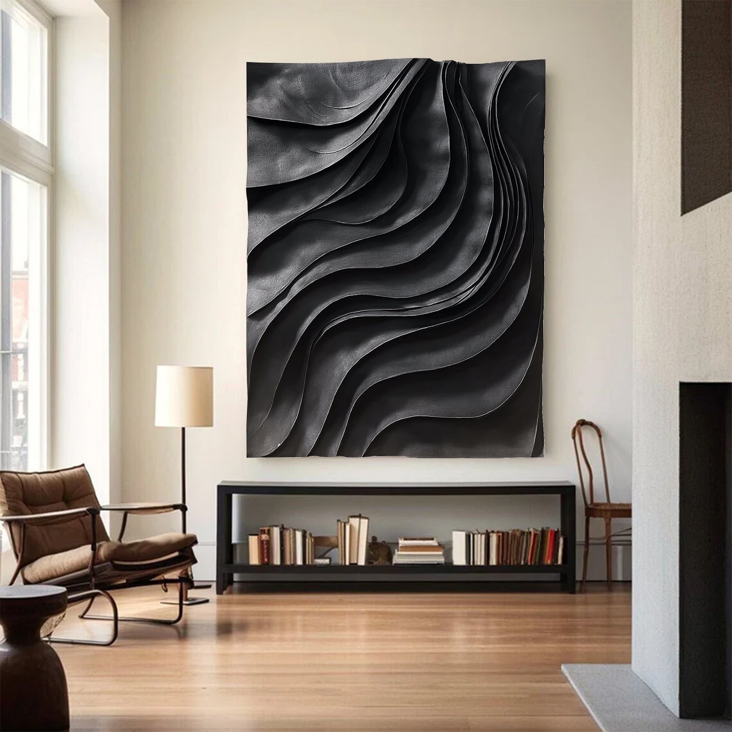 Black sculpture Wall art Wood Wall decor Black Wood carving wall art