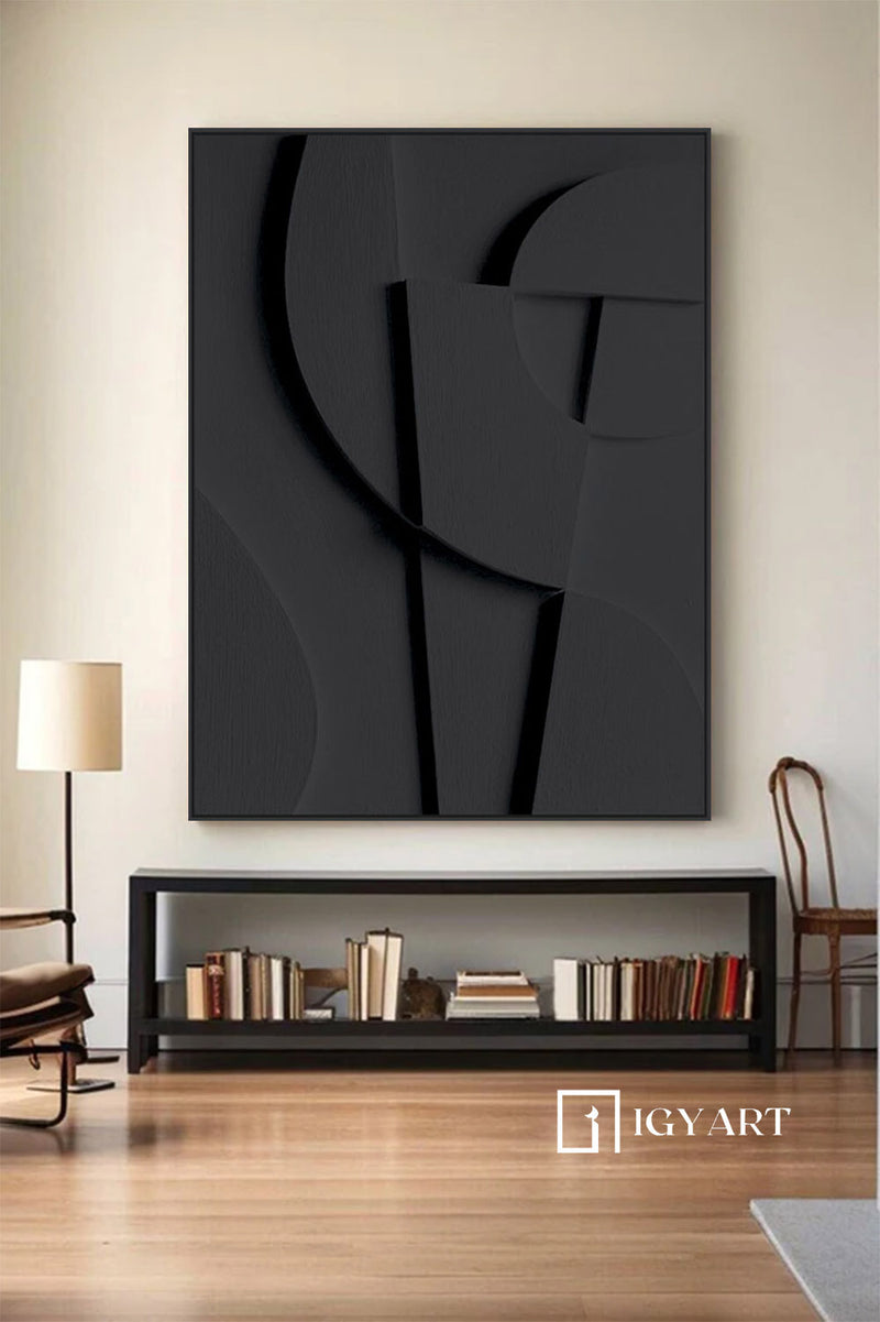 Black Sculptured art Painting Wood carving wall art Black Textured Wall art Customized colors