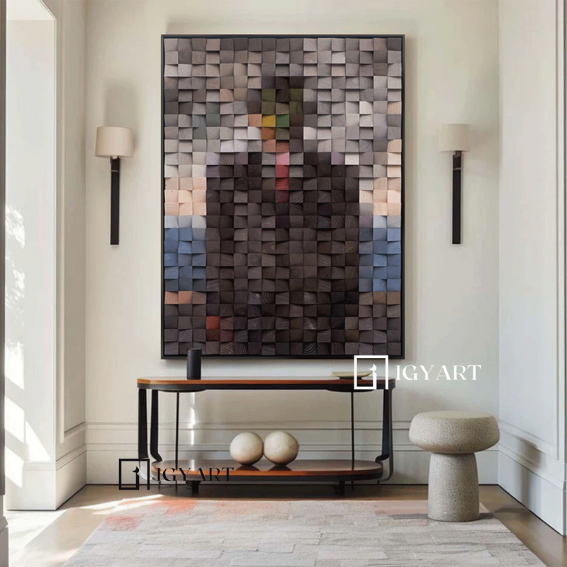 Geometric Wood Art Sculptured art Painting  sculpture Textured Wall Decor Wood Block Art Geometric Wood Wall Art