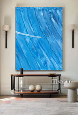 Large Blue surfing painting Wall Art Blue Minimalist Abstract Painting Light Blue surfing Abstract painting 