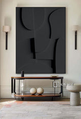 Wood carving wall art Black Textured Wall art Black Sculptured art Painting Customized colors