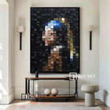 Art Portrait of Girl with Pearl Earring Geometric Wood Art Sculptured art Painting Wood Block Art