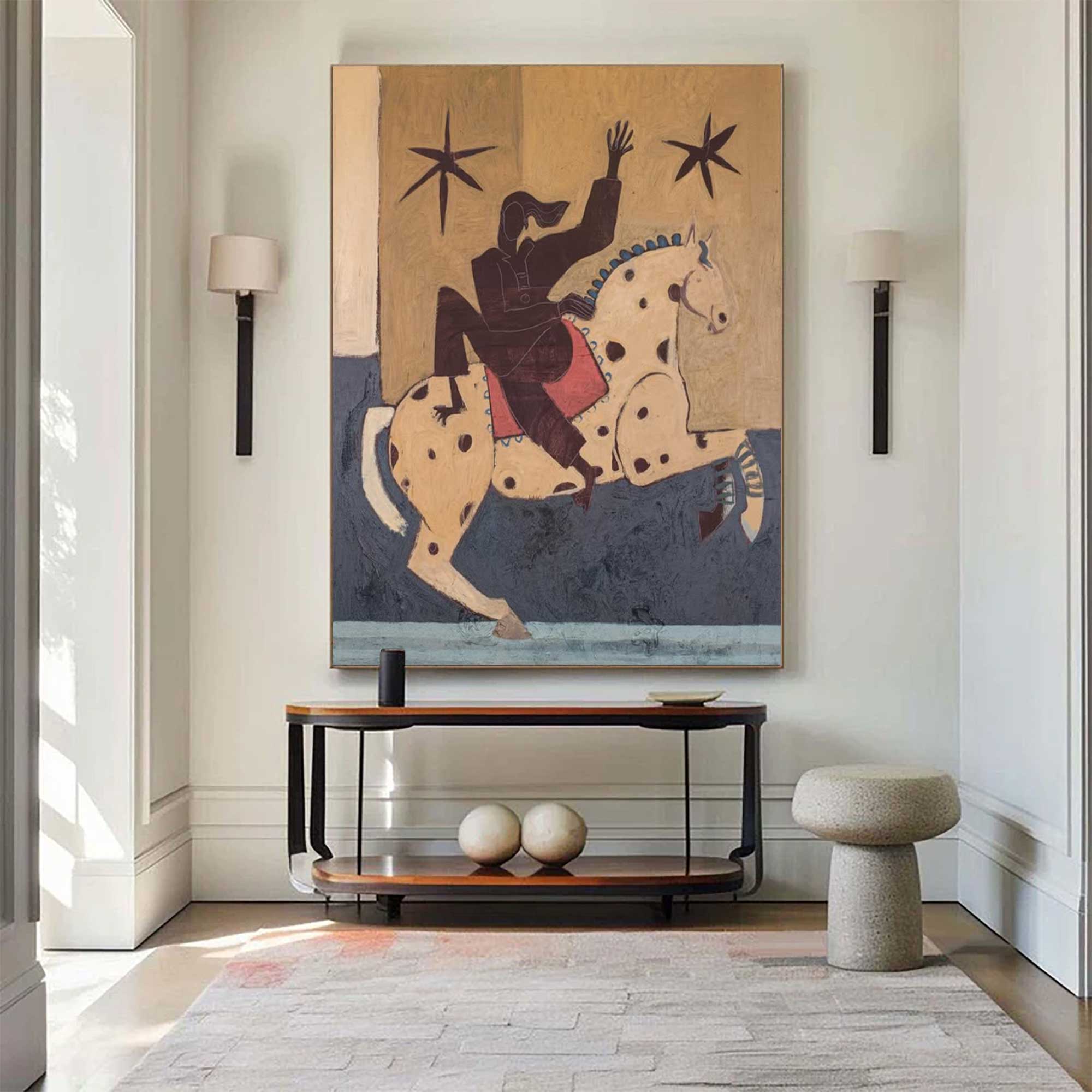 Surreal Horse Art Painting Whimsical Figure & Horse Painting 