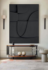 Black Textured Wall art Wood carving wall art Black Sculptured art Painting Black sculptured minimalist art Customized colors