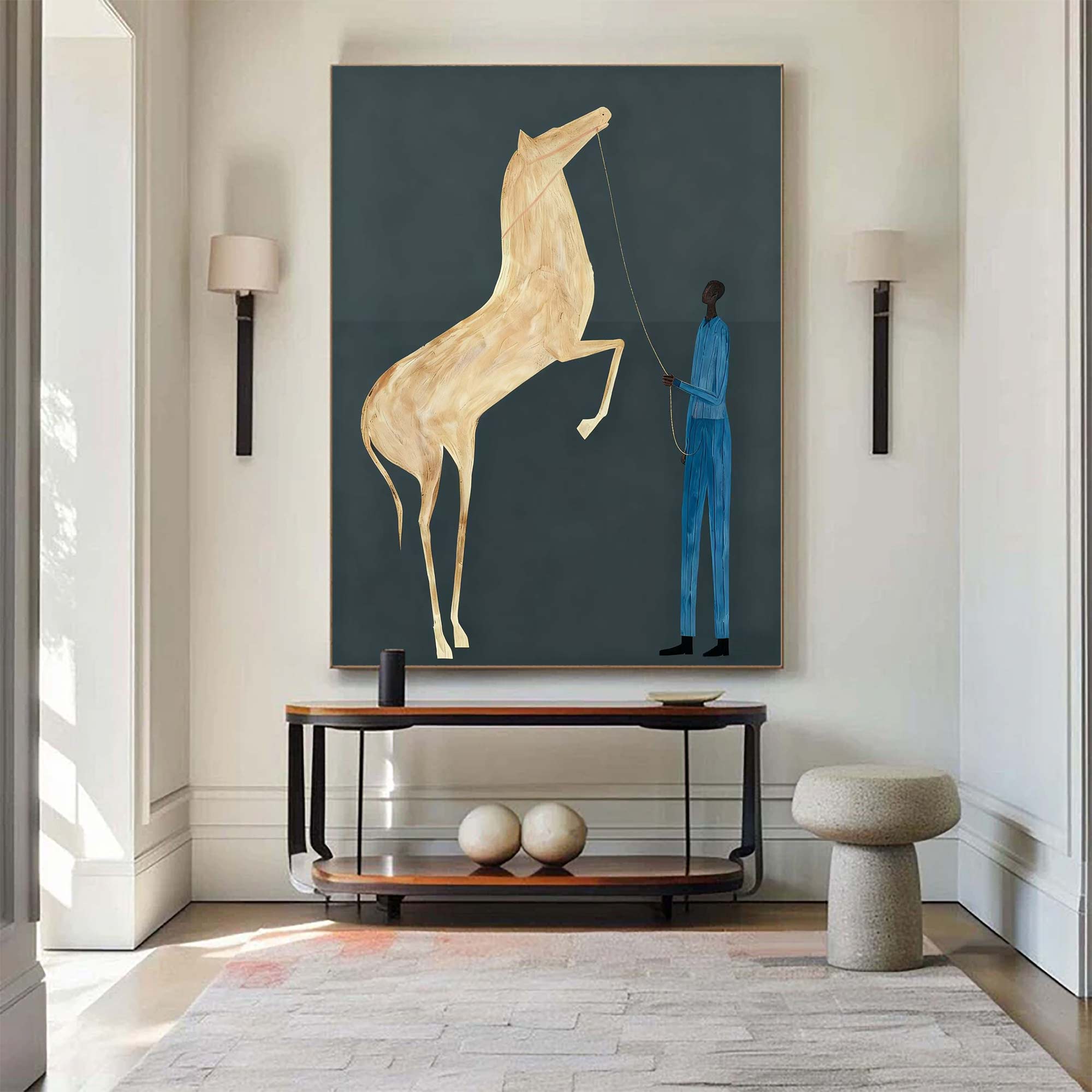 Surreal Horse & Rider Art Painting Quirky Equestrian Painting