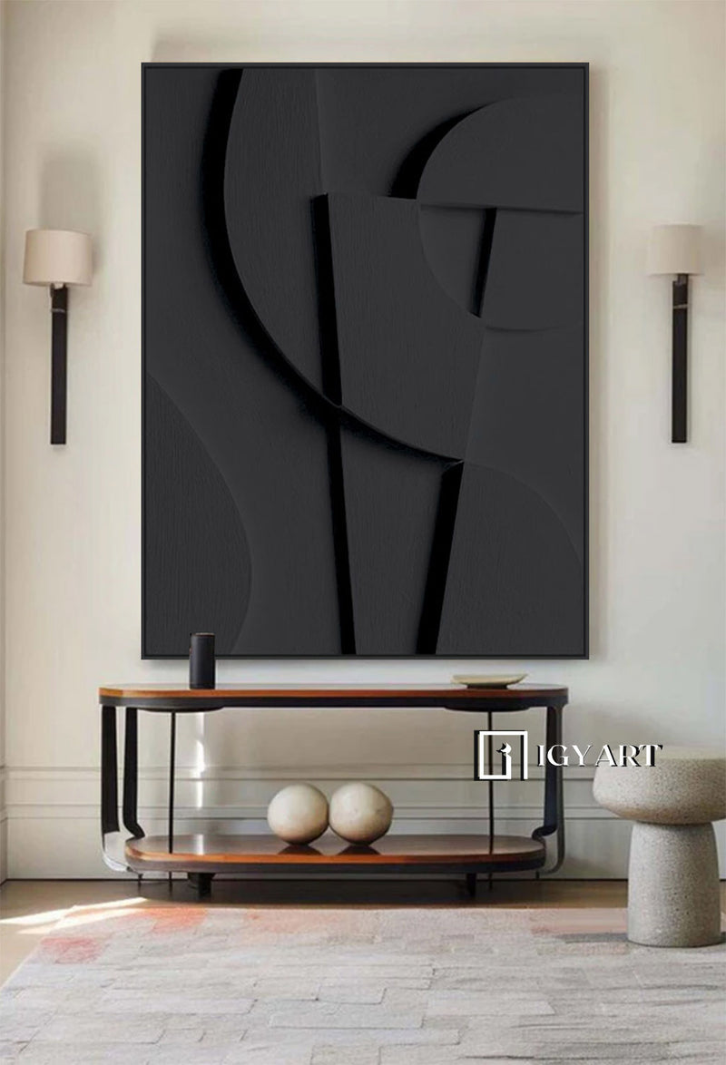 Black Sculptured art Painting Wood carving wall art Black Textured Wall art Customized colors