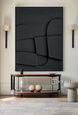 Wood carving wall art Black Sculptured art Painting Black Textured Wall art Black sculptured minimalist art Customized colors