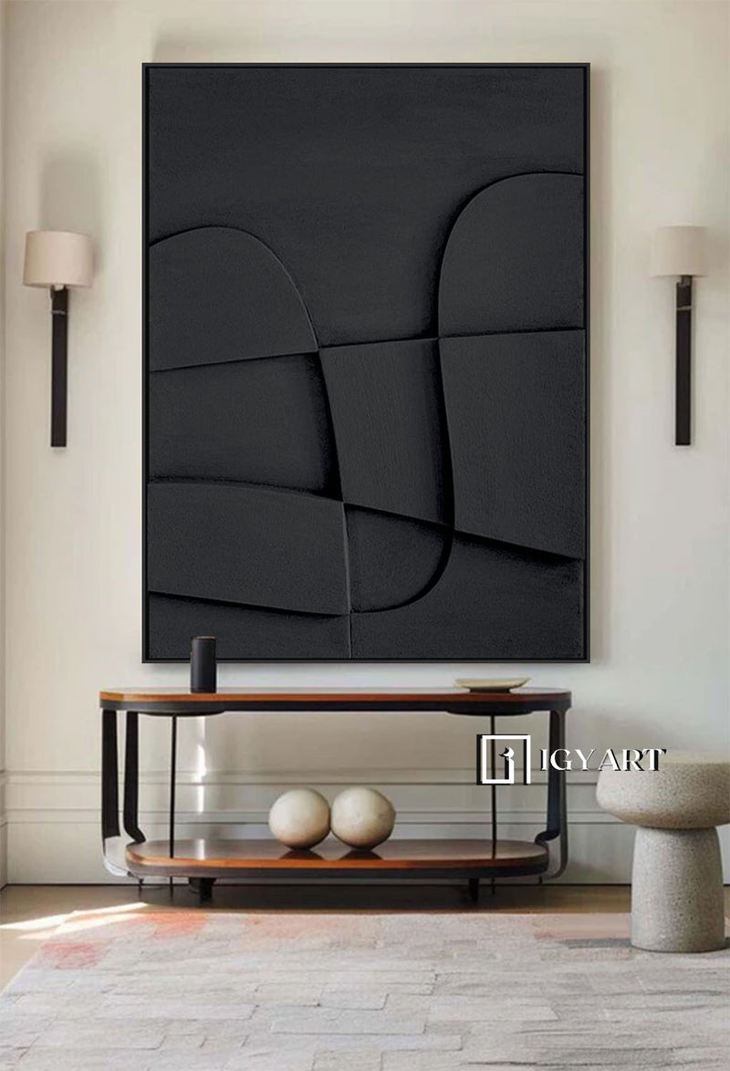 Wood carving wall art Black Sculptured art Painting Black Textured Wall art Black sculptured minimalist art Customized colors