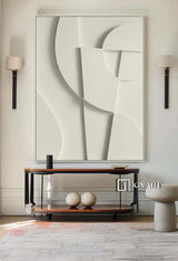 White Textured Wall art Wood carving wall art White Sculptured art Painting White sculptured minimalist art Customized colors