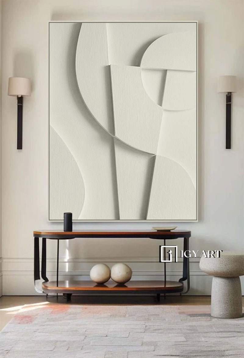 White Textured Wall art Wood carving wall art White Sculptured art Painting White sculptured minimalist art Customized colors