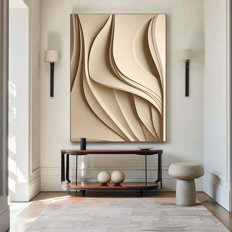 Beige sculpture Textured Wall Decor Beige Sculptured Wood Block Art Sculptured art Painting Geometric Wood Wall Art