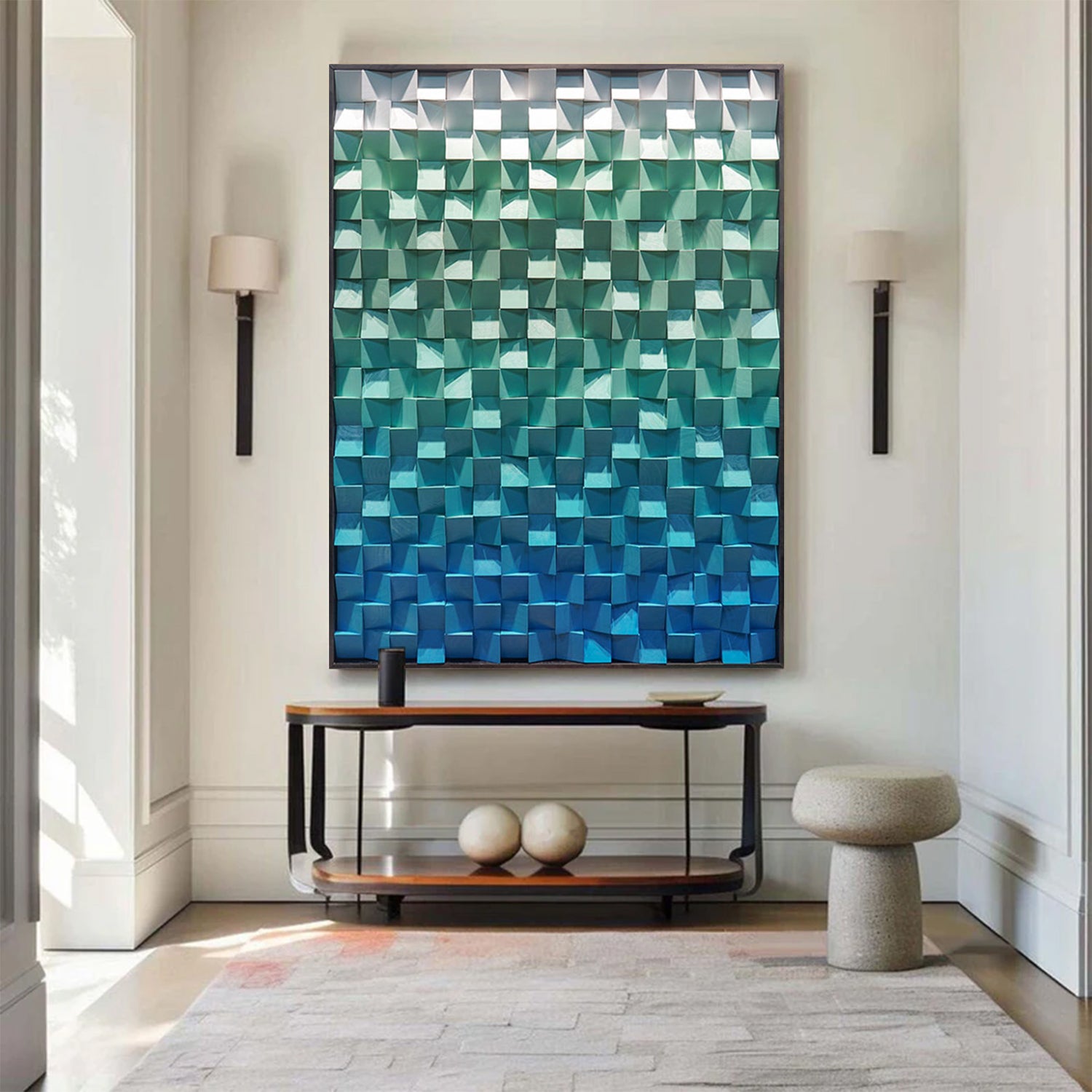 Green Wood Collage Wall Art decor Green Sculptured Textured Wall Art 