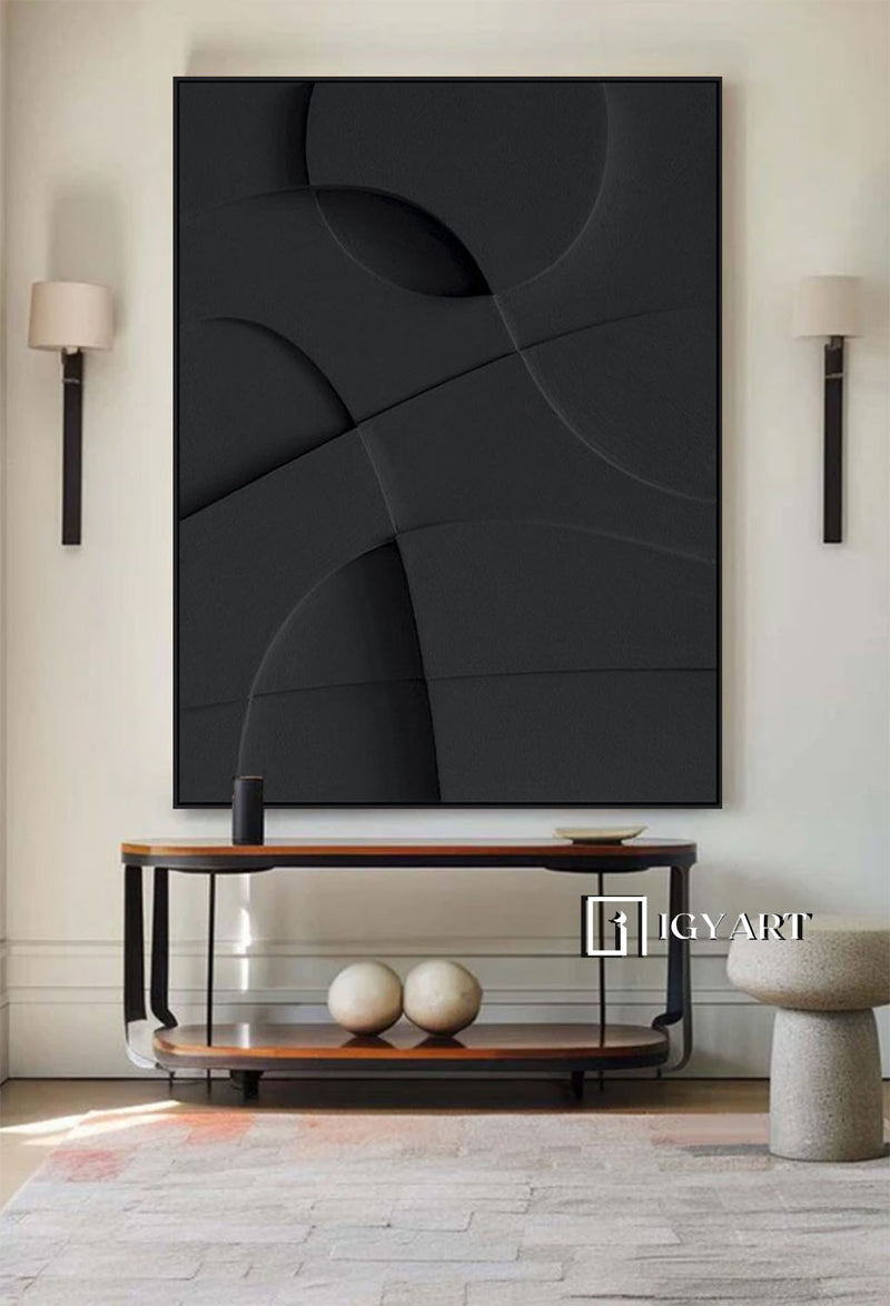 Wood carving wall art Black Textured Wall art Black Sculptured art Painting Customized colors