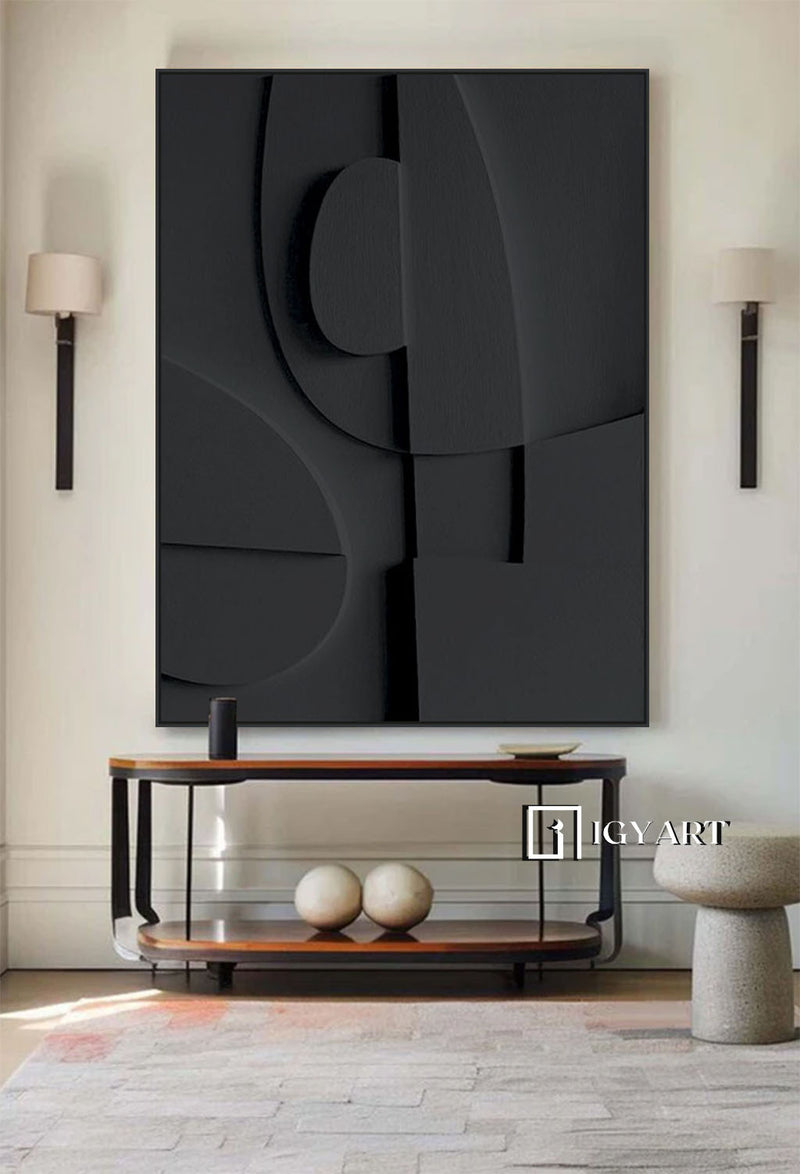 Wood carving wall art Black Textured Wall art Black Sculptured art Painting Customized colors