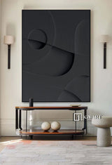 Black Textured Wall art Wood carving wall art Black Sculptured art Painting Black sculptured minimalist art Customized colors