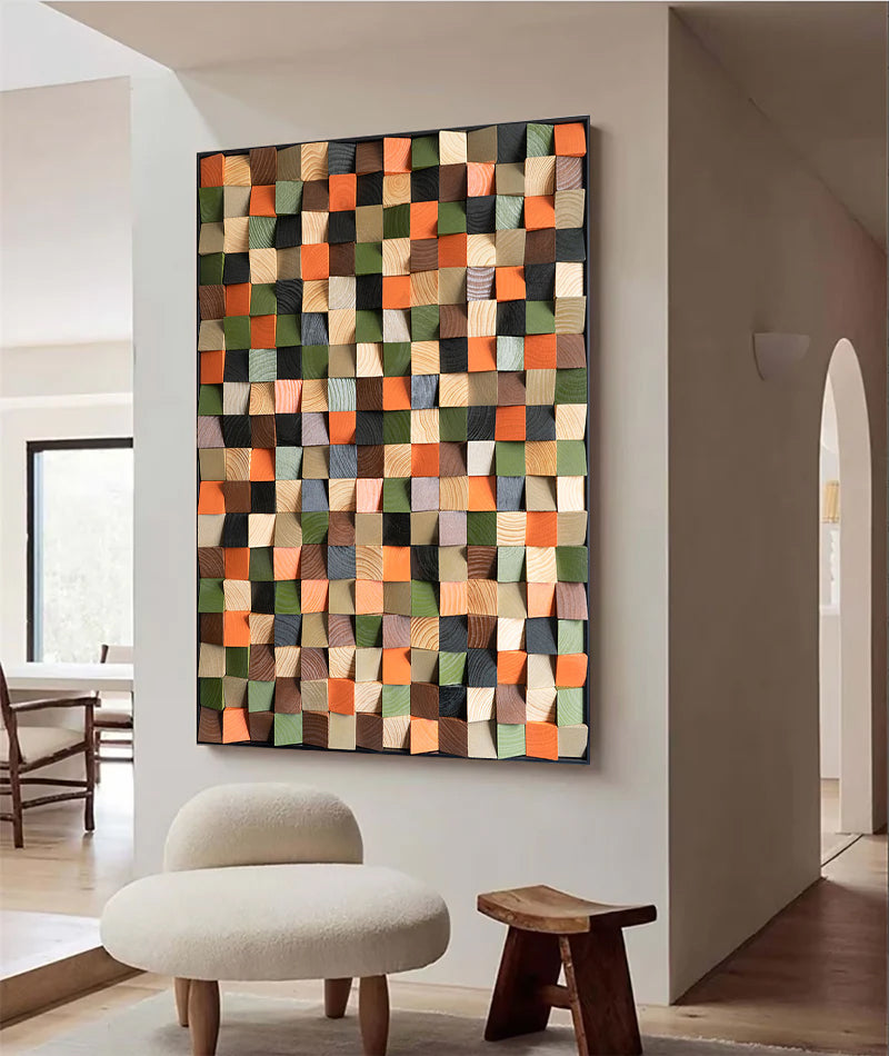 Colorful Wood Collage Wall Art decor Sculptured Textured Wall Art 