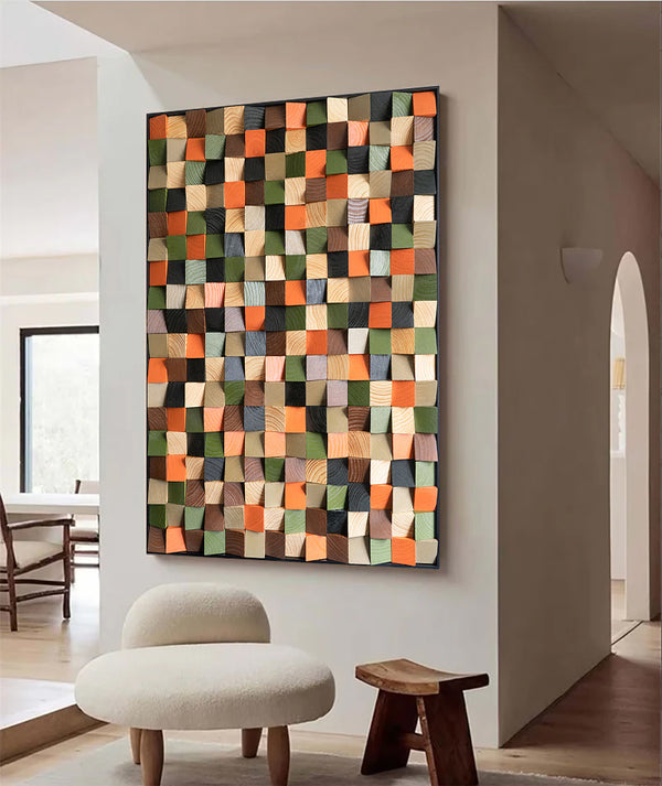Colorful Wood Collage Wall Art decor Sculptured Textured Wall Art 