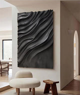 Black sculpture Textured Wall art Black sculpture Wall art Black Wood carving wall art Black Abstract Art