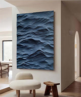 blue sculpture Textured Wall Decor blue Sculptured Wood Block Art Sculptured art Painting Customizable colors