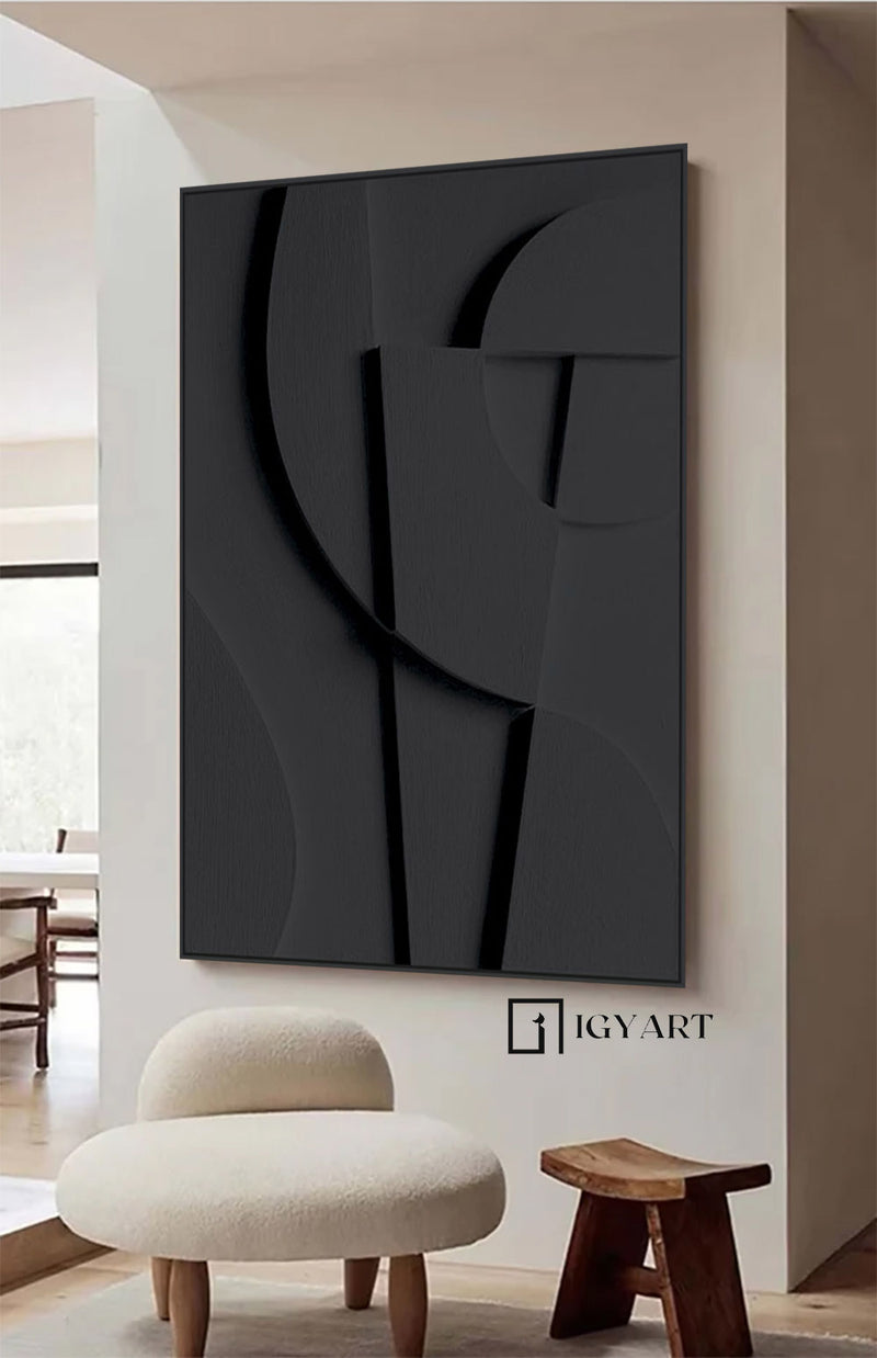 Black Sculptured art Painting Wood carving wall art Black Textured Wall art Customized colors