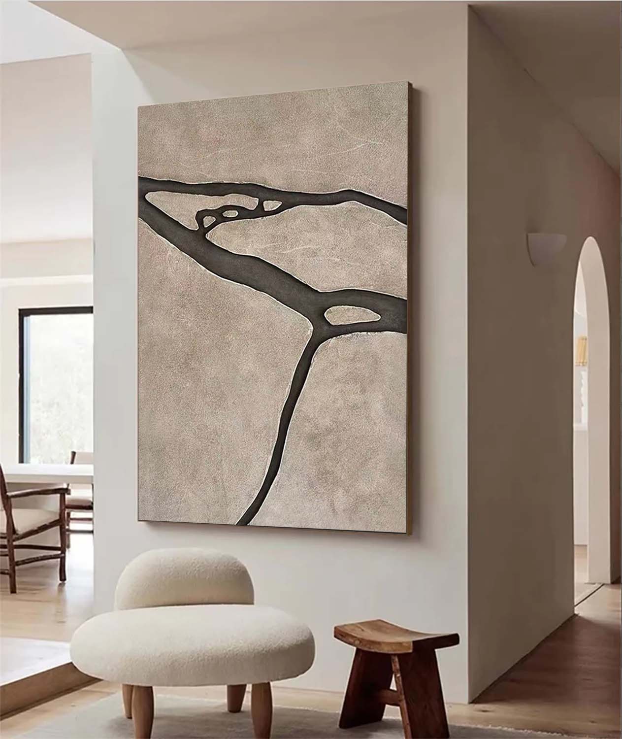 Minimalist Earth Trace Wood Carving - Zen Riverbed Relief Wall Sculpture For Living Room Decor