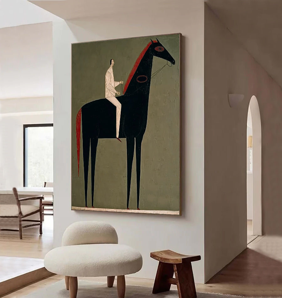 Minimalist Horse Wall Art - Modern Equestrian Fine Art for Living Room Decor