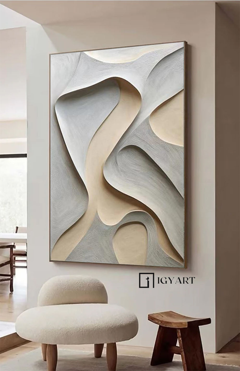 Beige grey wood carving wall art Beige grey Sculptured art