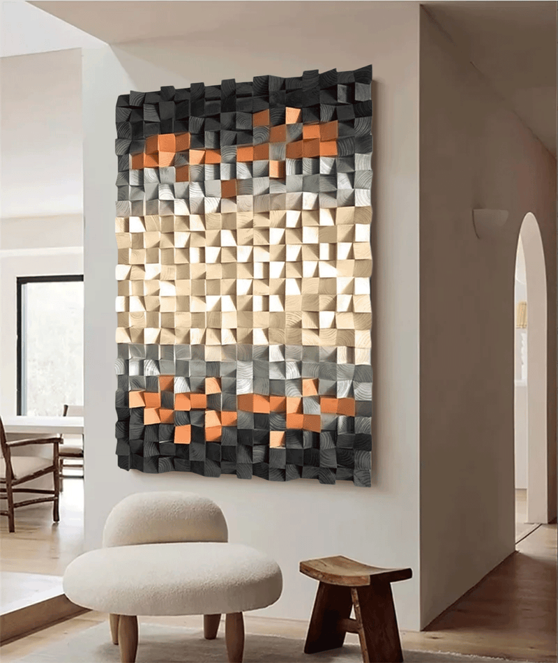 Geometric Wood Art Sculptured art Painting  sculpture Textured Wall Decor Wood Block Art Geometric Wood Wall Art