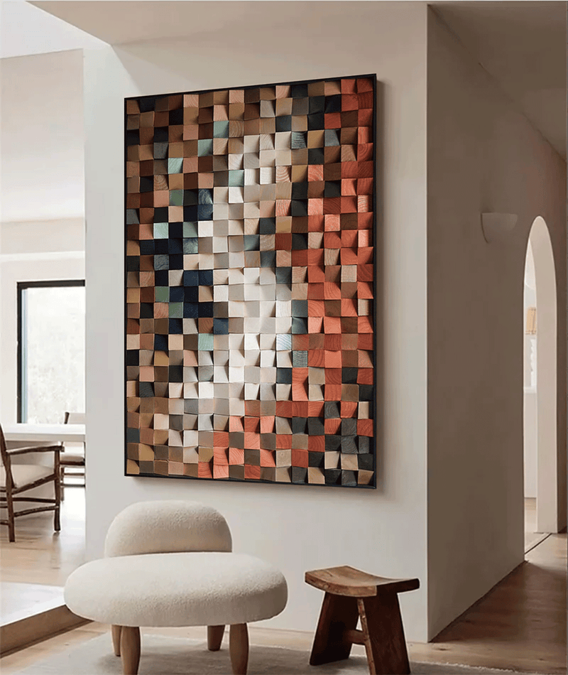 Colorful sculpture Textured Wall Decor Wood Block Art Geometric Wood Art Sculptured art Painting Geometric Wood Wall Art