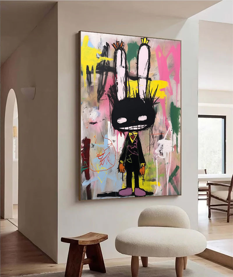 Pop art colorful modern joint graffiti art, rabbit abstract painting