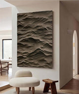 brown Sculptured Wood Block Art Sculptured art Painting brown sculpture Waves Textured Wall Decor 