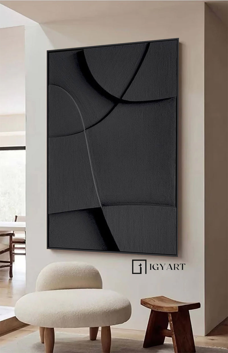 Black Sculptured art Painting Black Textured Wall art Wood carving wall art Black sculptured minimalist art Customizable colors