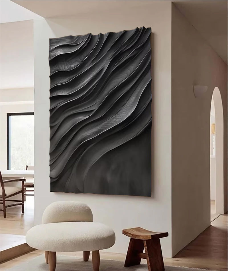 Wood Wall decor Black sculpture Wall art Black Wood carving wall art