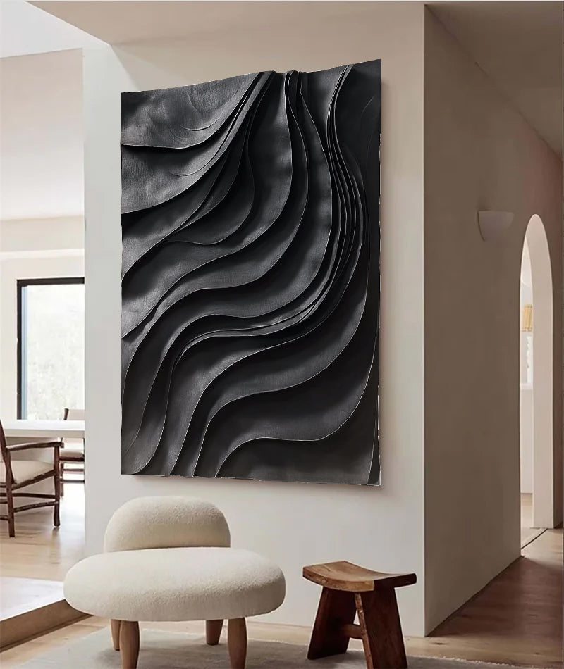 Black sculpture Wall art Wood Wall decor Black Wood carving wall art