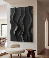 Black sculpture Textured Wall art Black sculpture Wall art Black Wood carving wall art Black Abstract Art