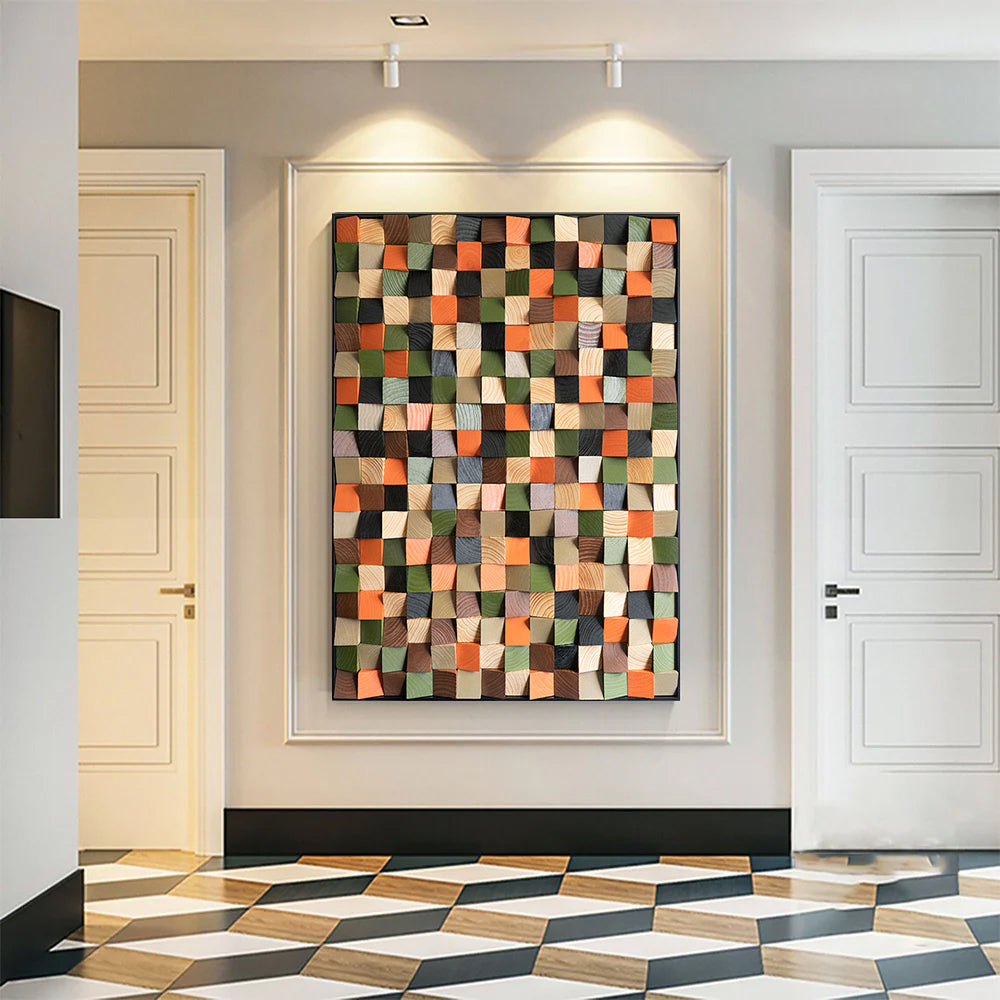 Colorful Wood Collage Wall Art decor Sculptured Textured Wall Art 