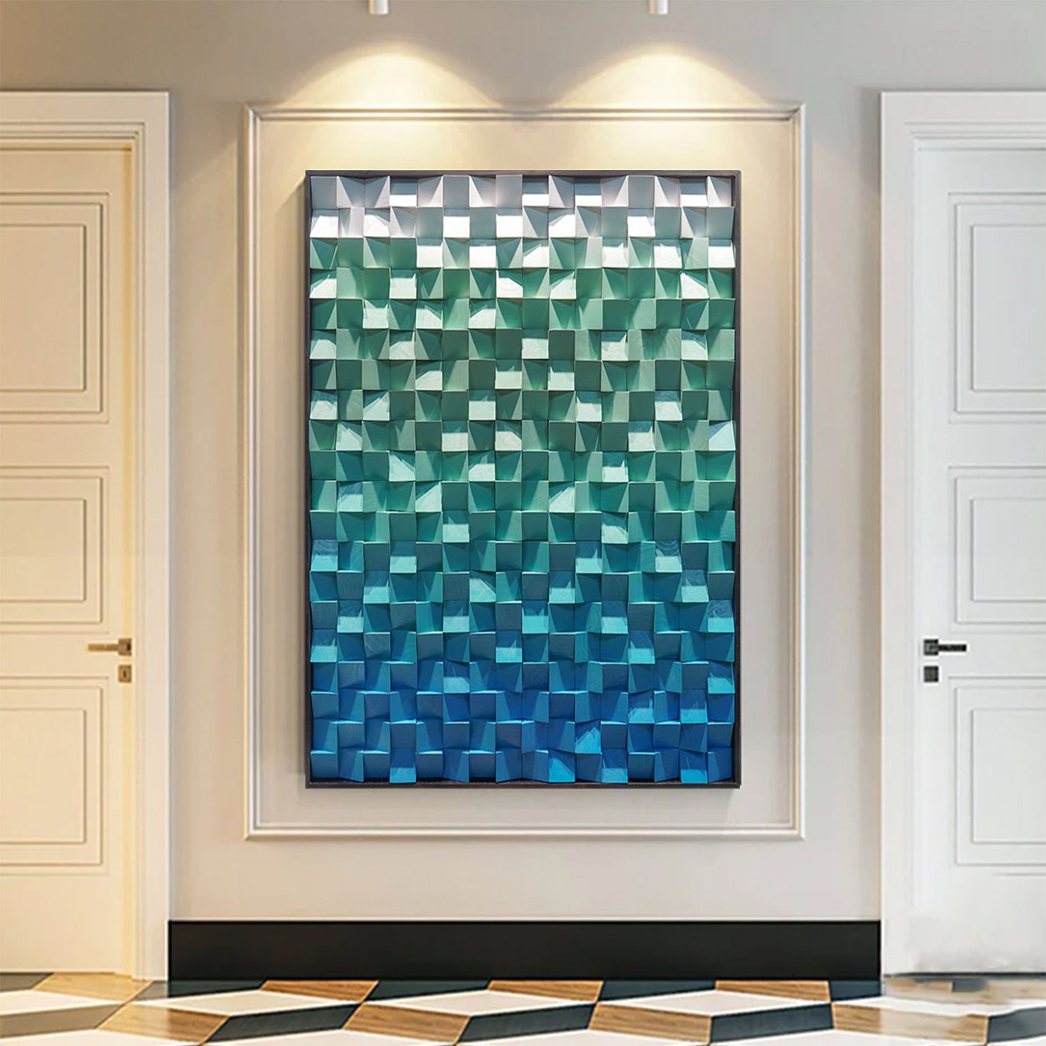 Green Wood Collage Wall Art decor Green Sculptured Textured Wall Art 