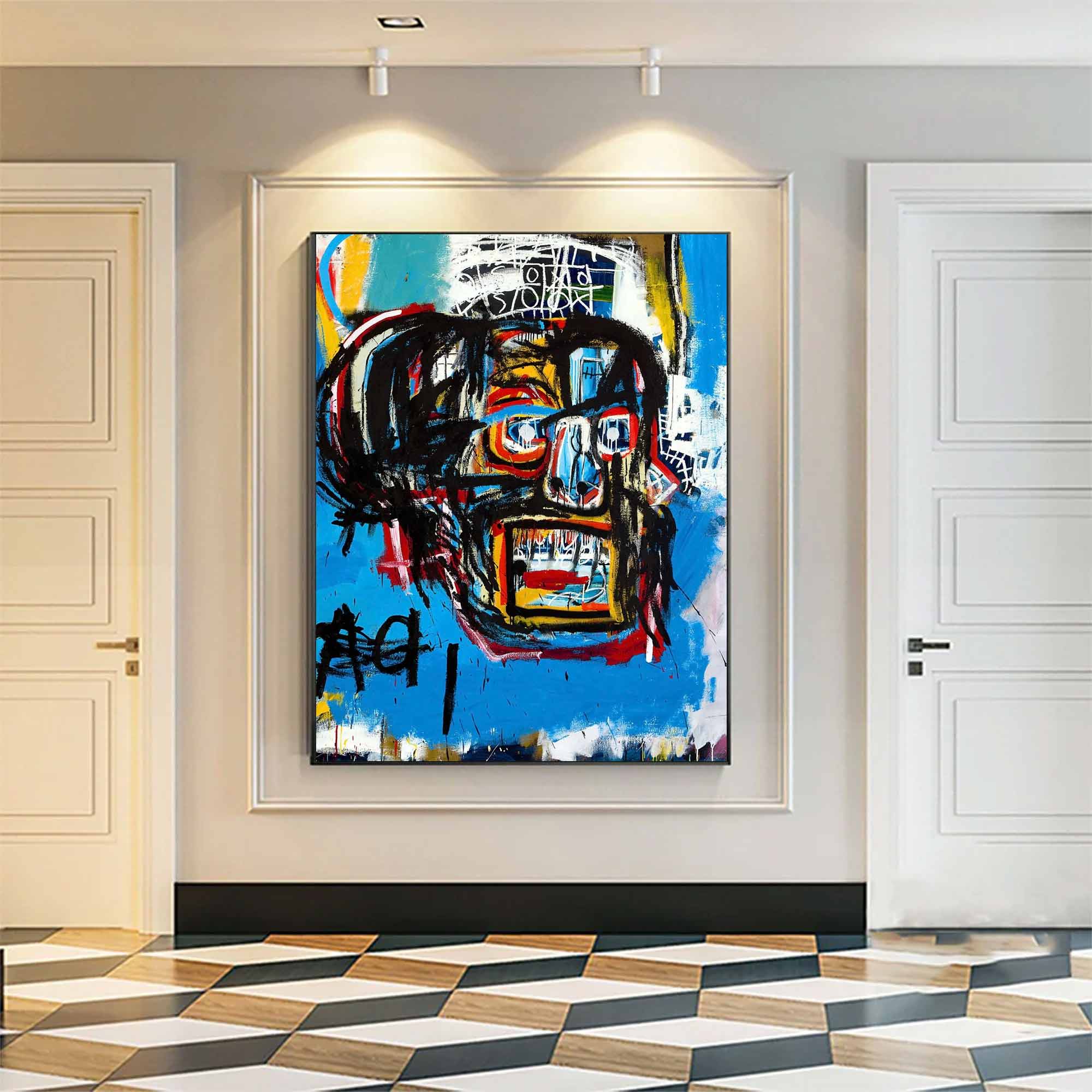 Basquiat style Blue abstract art Basquiat Colorful abstract painting 