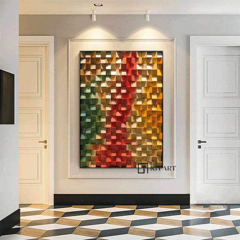 Geometric Wood Art Sculptured art Painting Colorful sculpture Textured Wall Decor Wood Block Art Geometric Wood Wall Art