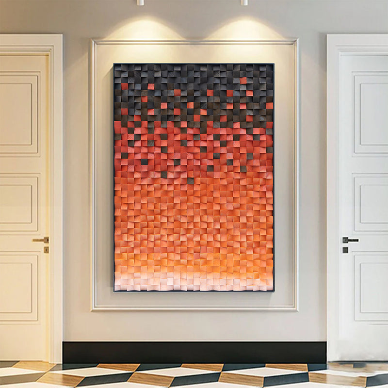 Wood Collage Wall Art decor orange color Sculptured Textured Wall Art 
